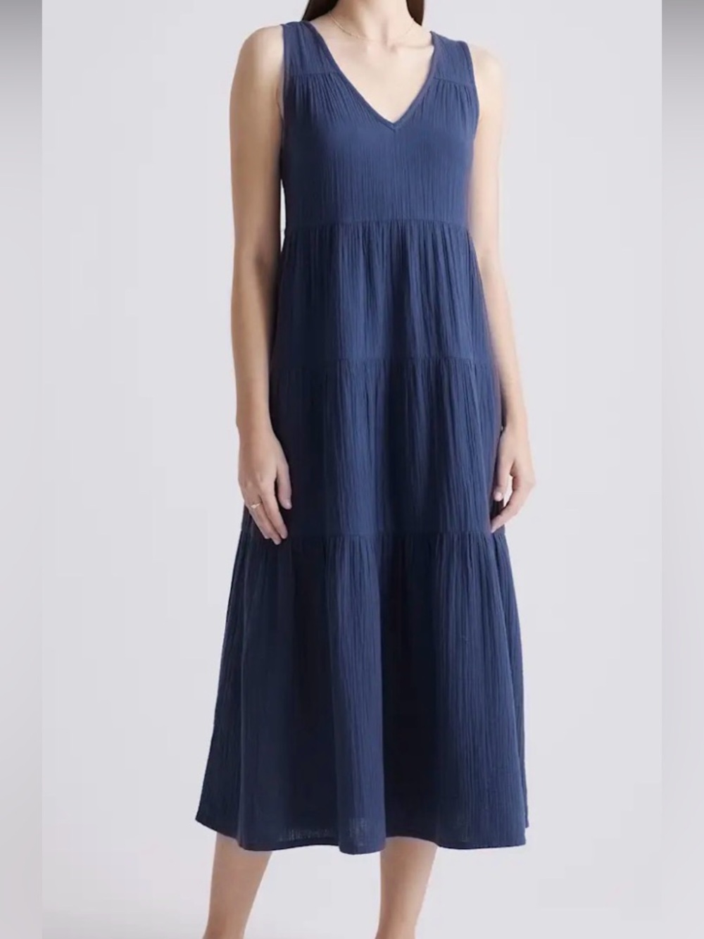 Quince 100% Organic Cotton
Gauze Tiered Maxi Dress Navy